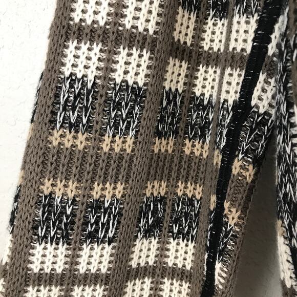 Cabi Classic Cardigan Plaid Fringe Open Front Knit Sweater Boho Brown Cotton L - Picture 9 of 13